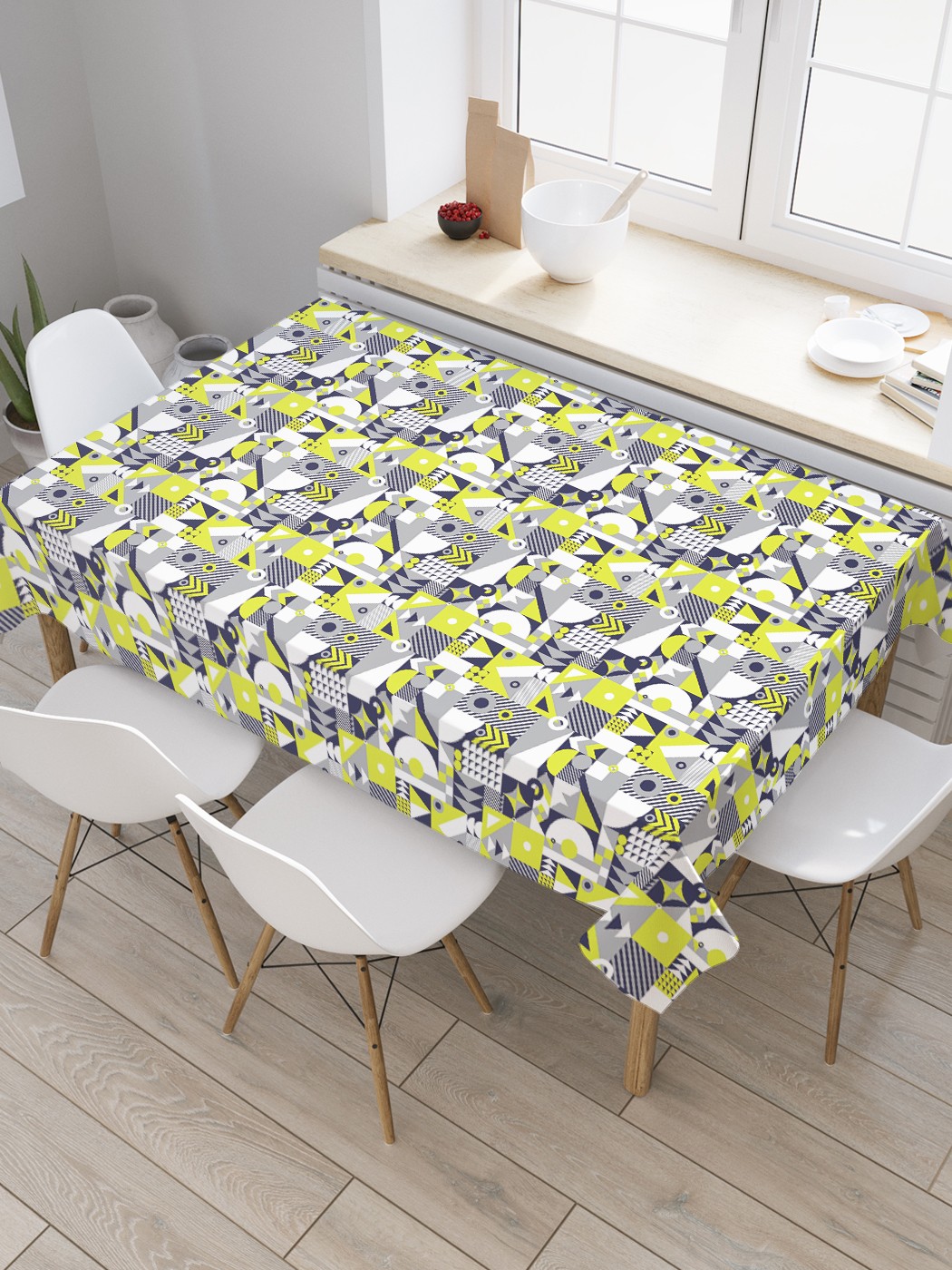 

Скатерть прямоугольная JoyArty "Нагромождение геометрических форм" из оксфорда, 120x145 см, Белый, Нагромождение геометрических форм