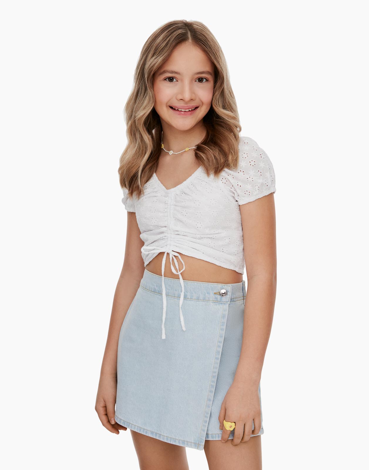 фото Белая блузка с завязками для девочки 5-6л/116 gloria jeans