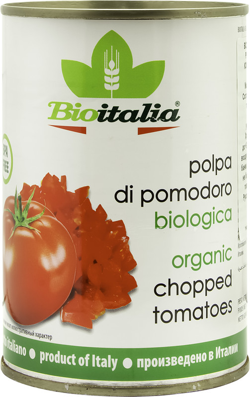 Томаты резаные Bioitalia очищенные в томатном соке, 400 г