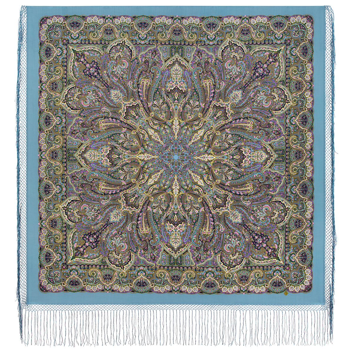 Платок женский Павловопосадский платок 1857 голубой, 148х148 см
