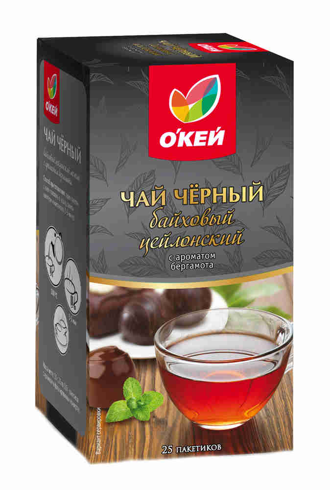

Чай черный Окей с бергамотом в пакетиках 2 г х 25 шт