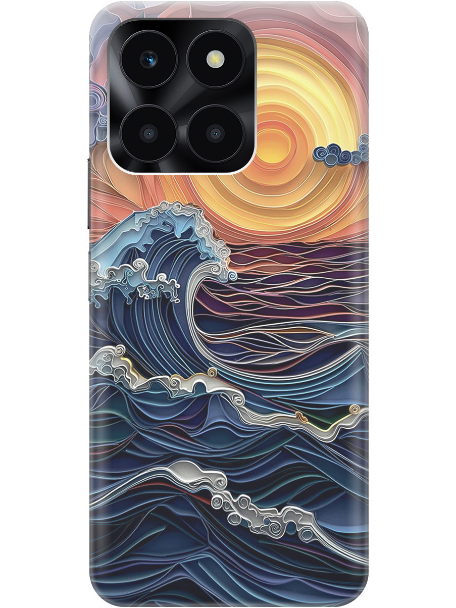 

Силиконовый чехол на Honor X6a с принтом "Волны на закате", Прозрачный;оранжевый;синий, 773945510