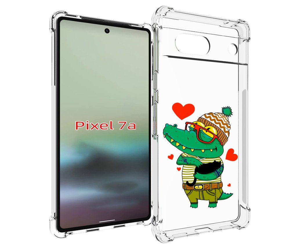 

Чехол MyPads зеленый-крокодильчик-в-красной-оправе для Google Pixel 7A, Tocco