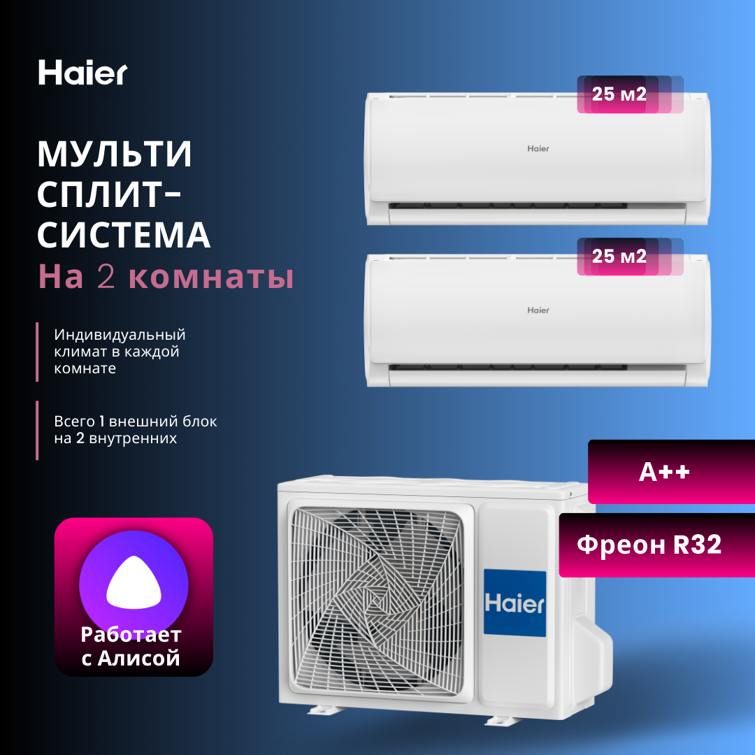 

Мульти сплит-система Haier AS09TS6HRA-M/2U40S2SM1FAх2, 2 х AS09TS6HRA-M / 2U40S2SM1FA