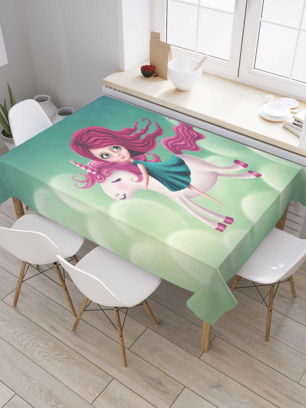 

Скатерть прямоугольная JoyArty "Повелительница Единорогов" из сатена, 180x145 см, Зеленый, Повелительница Единорогов