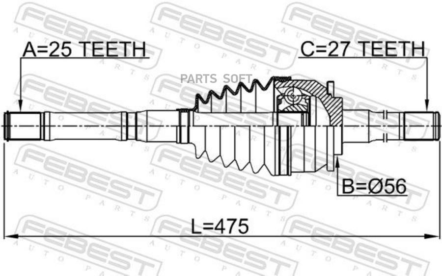 

FEBEST ШРУС НАРУЖНЫЙ С ВАЛОМ 25X476X27