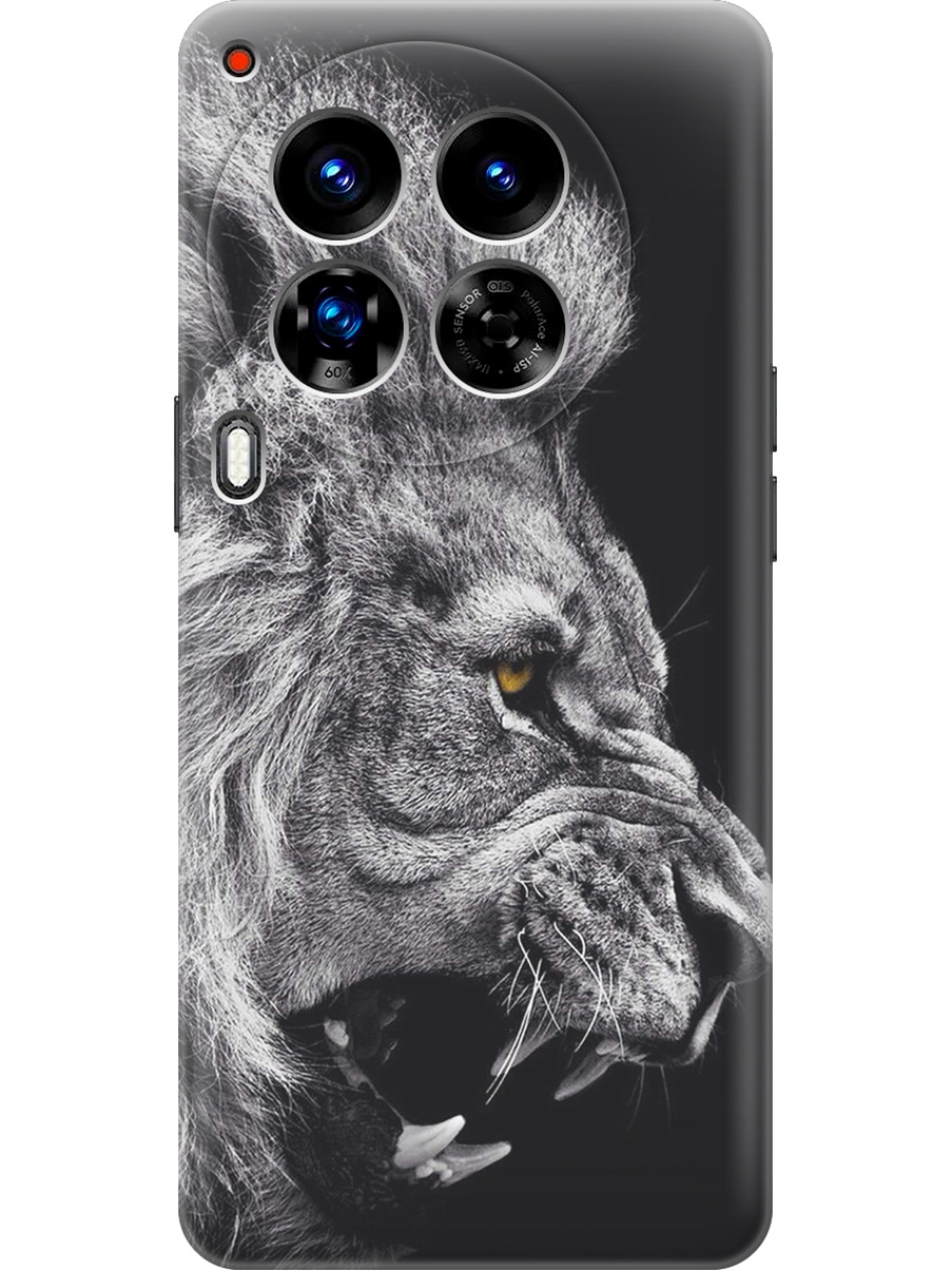 

Силиконовый чехол на Tecno Camon 30 Premier 5g с принтом "Морда льва", Прозрачный;серый;черный, 782633013