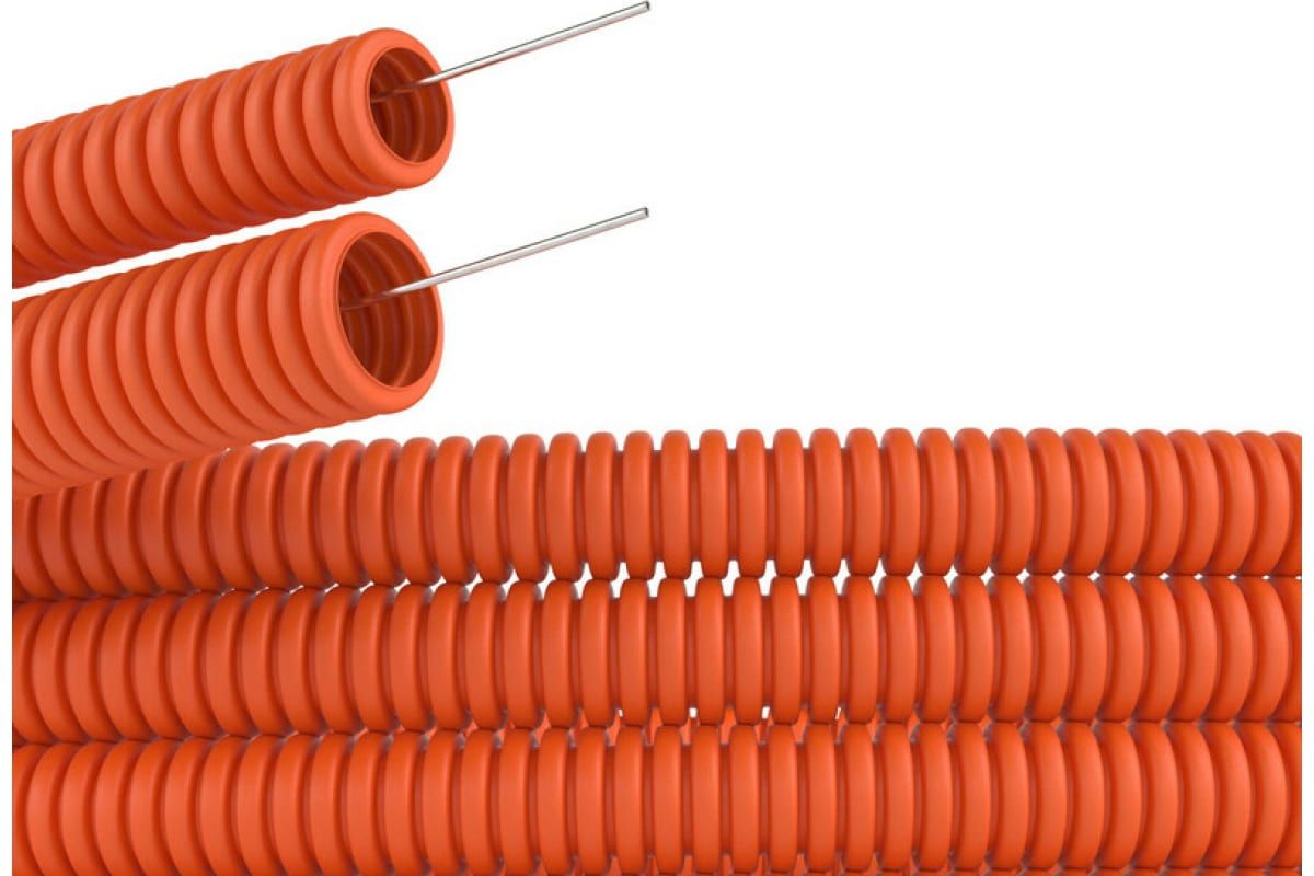 Труба ПНД гибкая гофрированная, тяжёлая DKC 71525 с протяжкой, цвет оранжевый, д.25мм ( 50