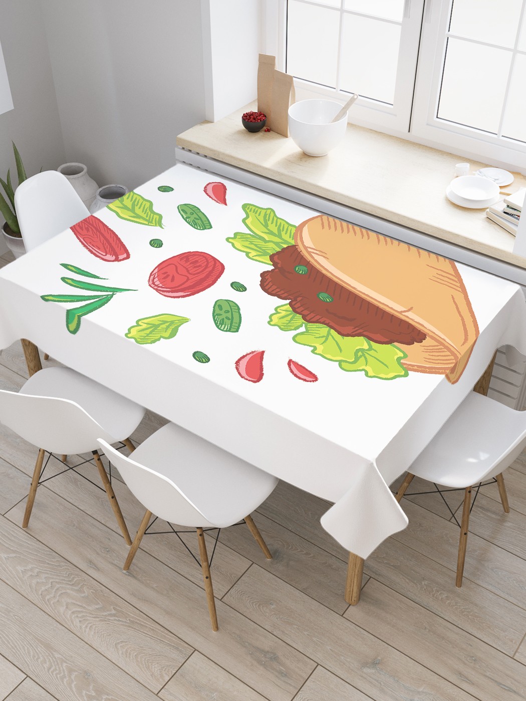 

Скатерть прямоугольная JoyArty "Тако зеленью" из оксфорда, 120x145 см, Белый, Тако зеленью