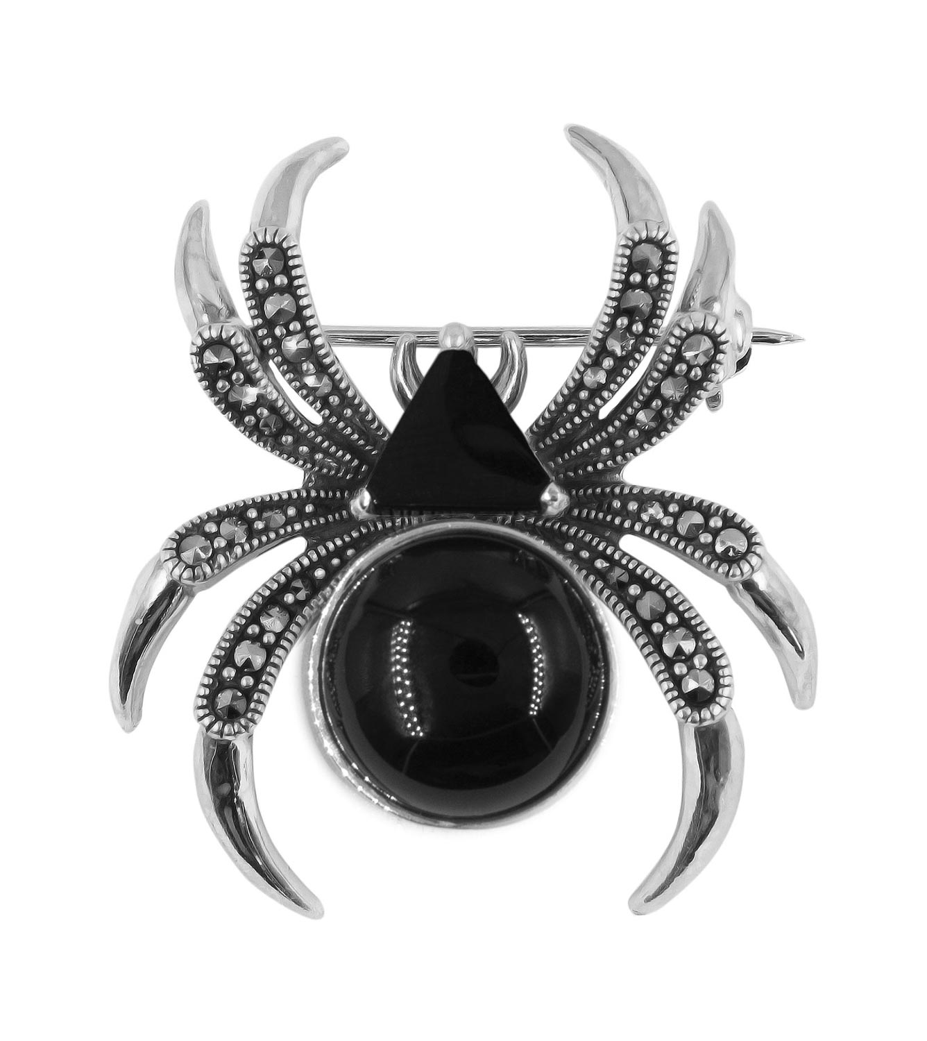 

Брошь из серебра с ониксом, гранатами, марказитами Swarovski Марказит HB0867-oniks-mr, HB0867-oniks-mr