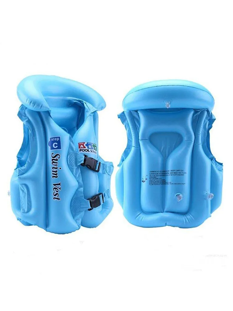 Плавательный жилет надувной детский RASULEV голубой размер L, 9-12 лет