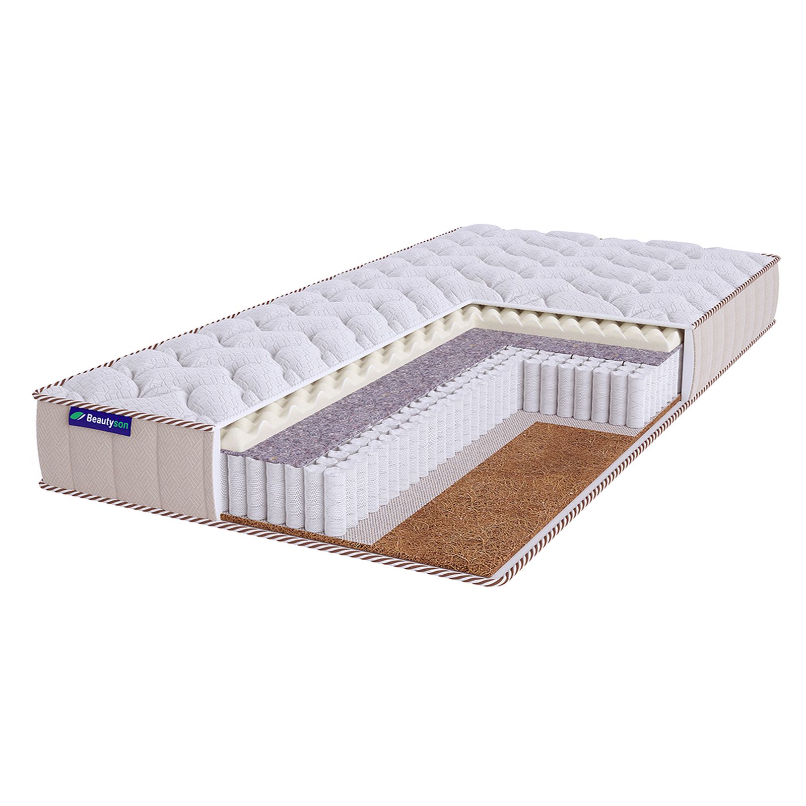 

Матрас двуспальный BeautySon Roll SPRING Massage Cocos S1200 LUX 145x200 18 см, Белый;бежевый, Roll Spring Massage Cocos S1200 Lux