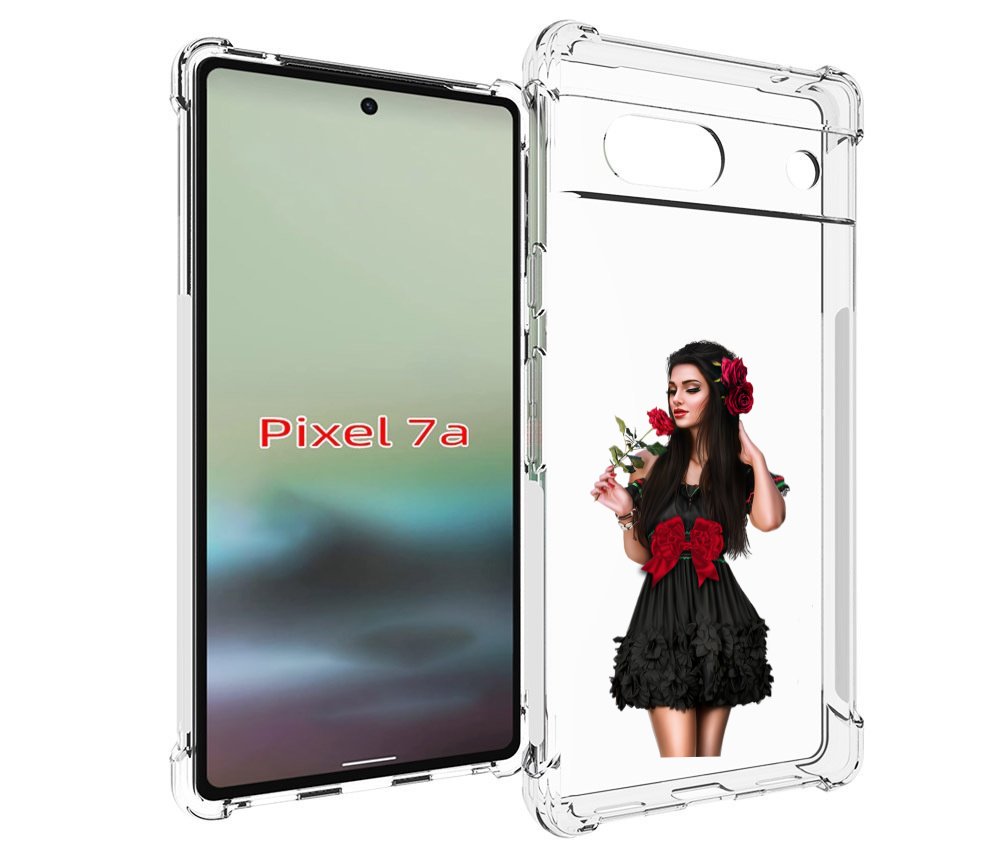 

Чехол MyPads девушка-в-черном-платье-с-розой женский для Google Pixel 7A, Tocco
