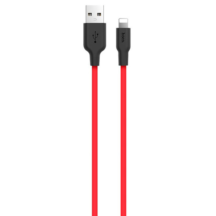 фото Кабель usb 2.0 a (m) - lightning (m) 1м hoco x21 silicone - черный/красный