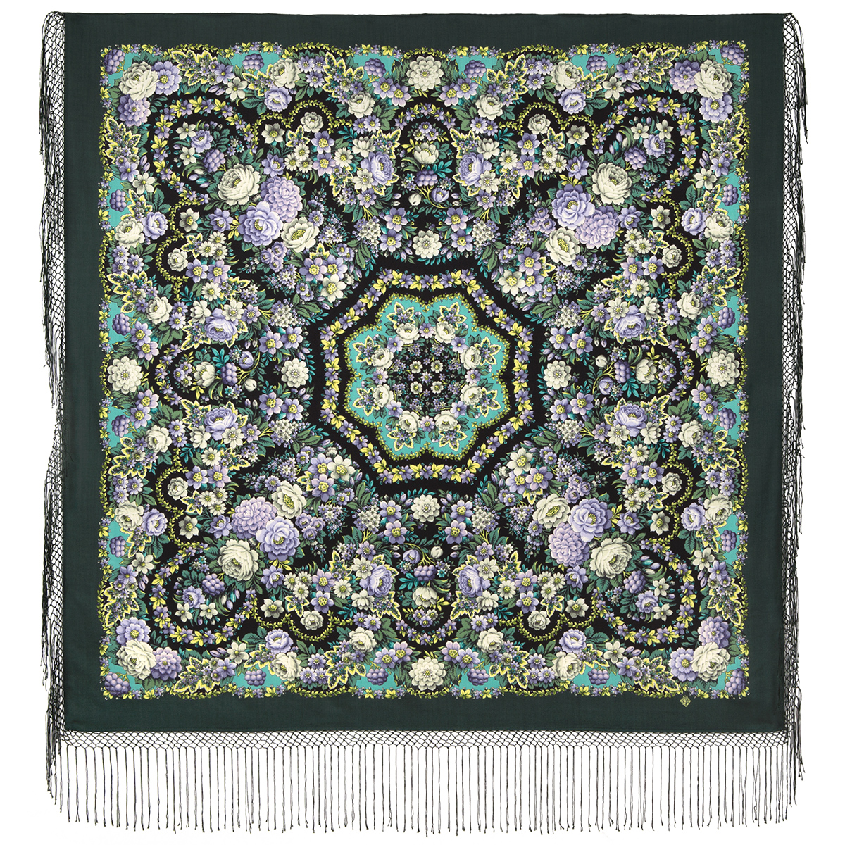 Платок женский Павловопосадский платок 1816 зеленый, 148х148 см