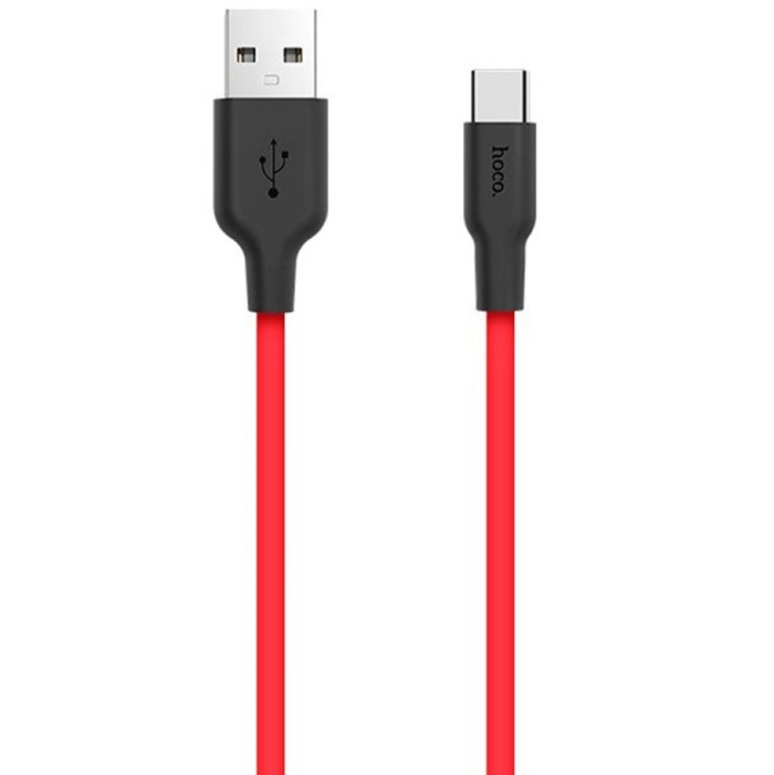 фото Кабель usb 2.0 a (m) - usb type-c (m) 1м hoco x21 silicone - черный/красный