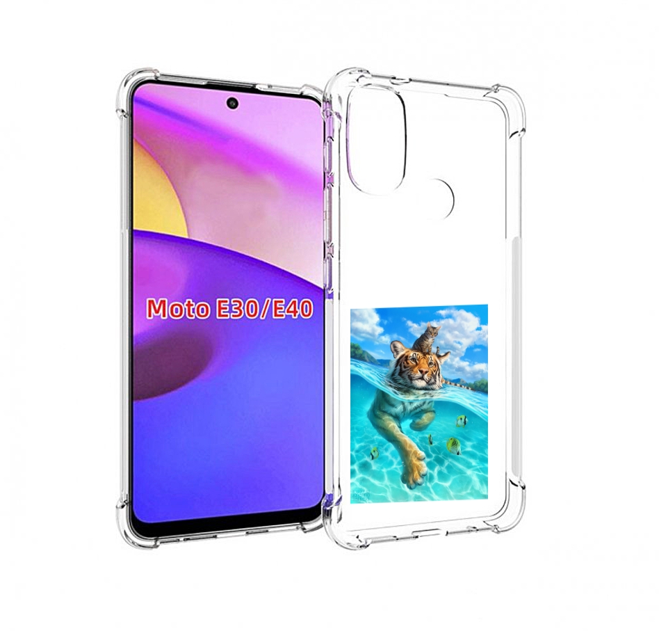 

Чехол бампер MyPads Кот-на-тигре для Motorola Moto E30., Прозрачный, Tocco