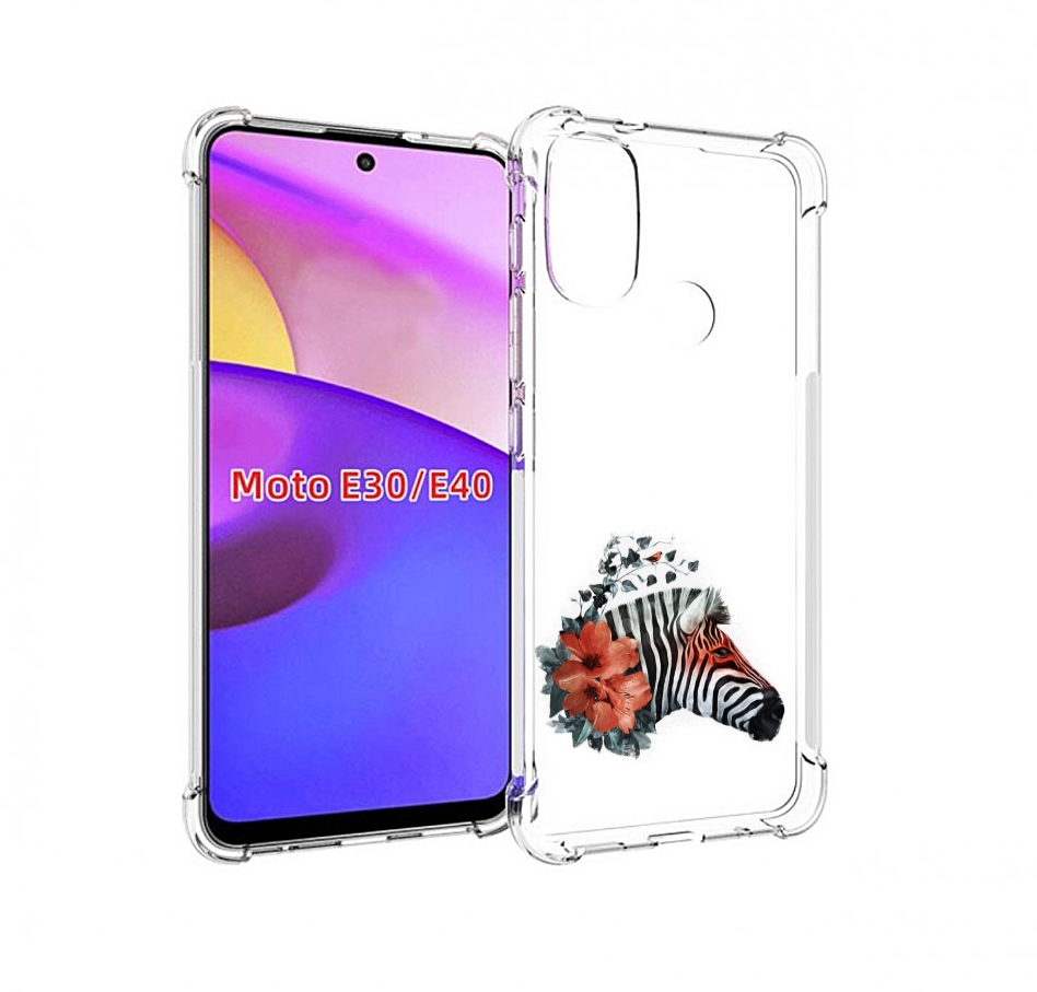 

Чехол бампер MyPads Зебра с цветами для Motorola Moto E30., Прозрачный, Tocco