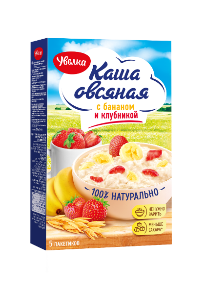 

Каша Увелка овсяная с бананом и клубникою 40 г х 5 шт