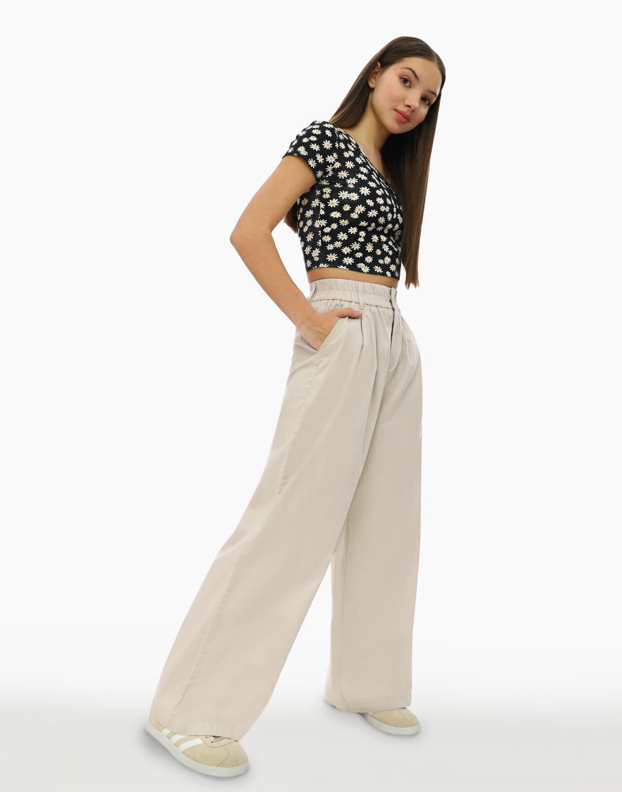 

Бежевые брюки Long Leg с защипами для девочки р.164, Бежевый, GPT008981