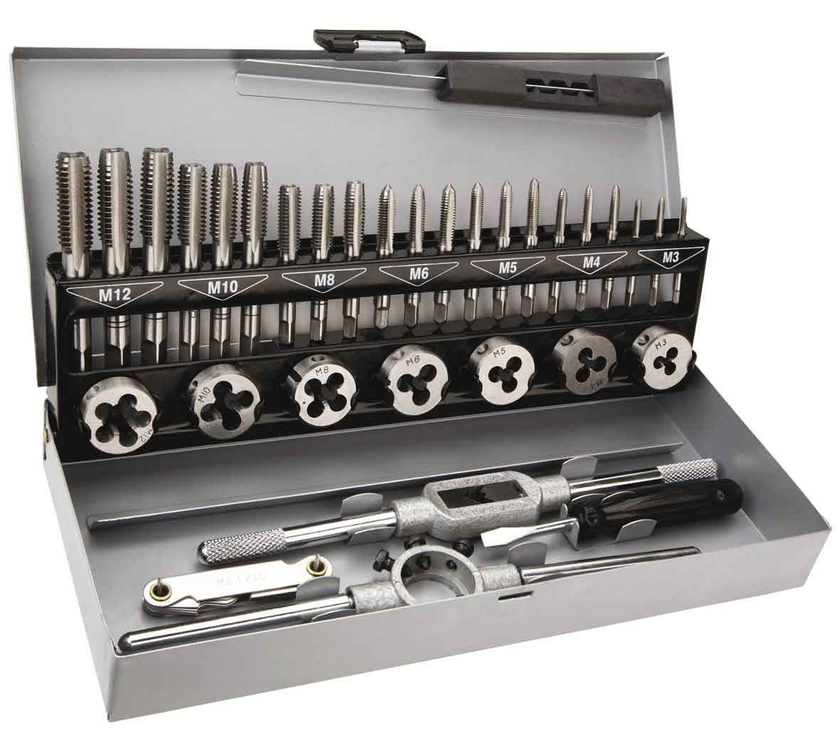 

Набор плашек и метчиков 32 шт, М3-М12, TOPEX