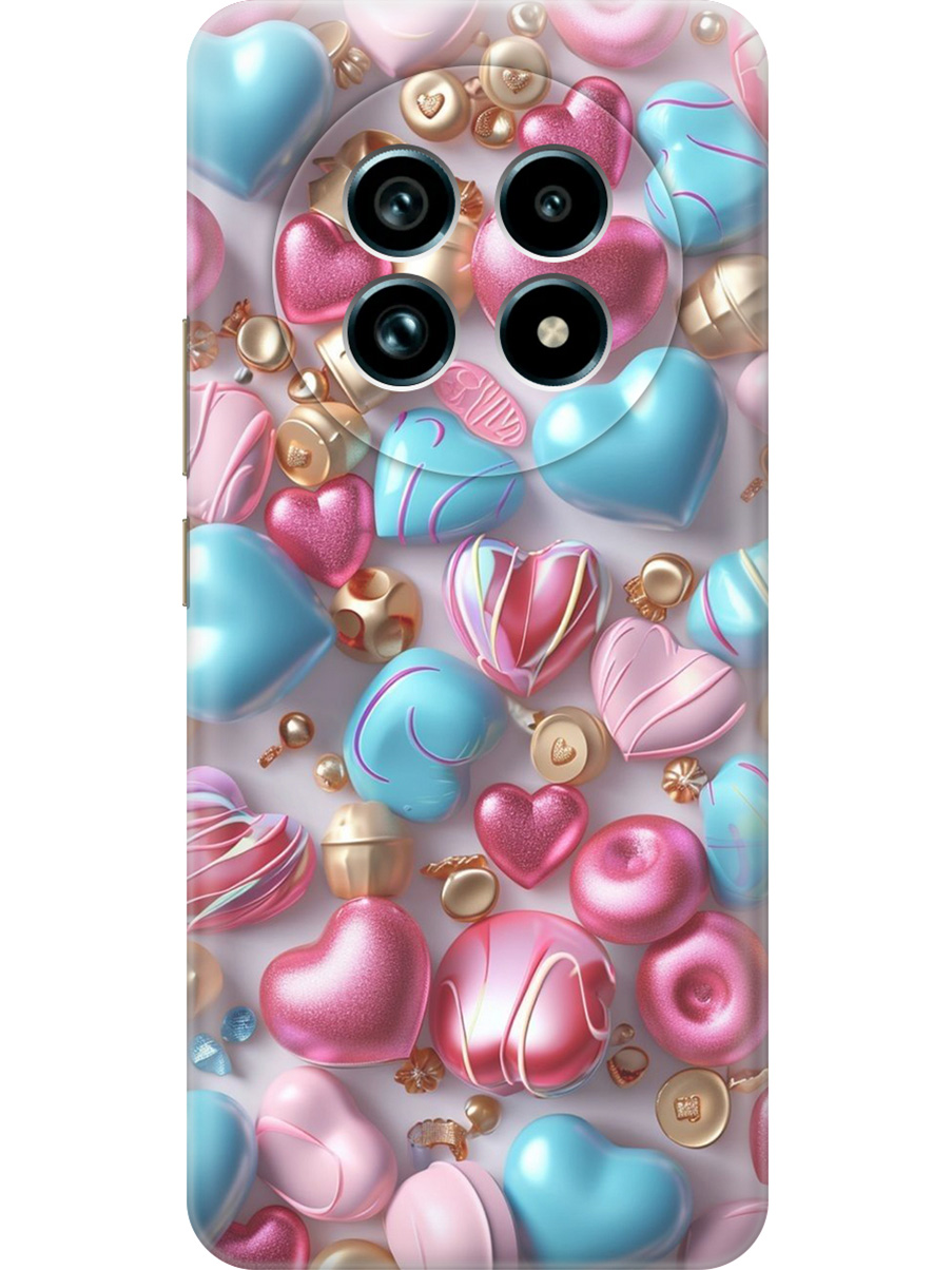 

Силиконовый чехол на Realme 13 Pro+ с принтом "Конфеты и сердечки", Прозрачный;голубой;розовый, 784808591