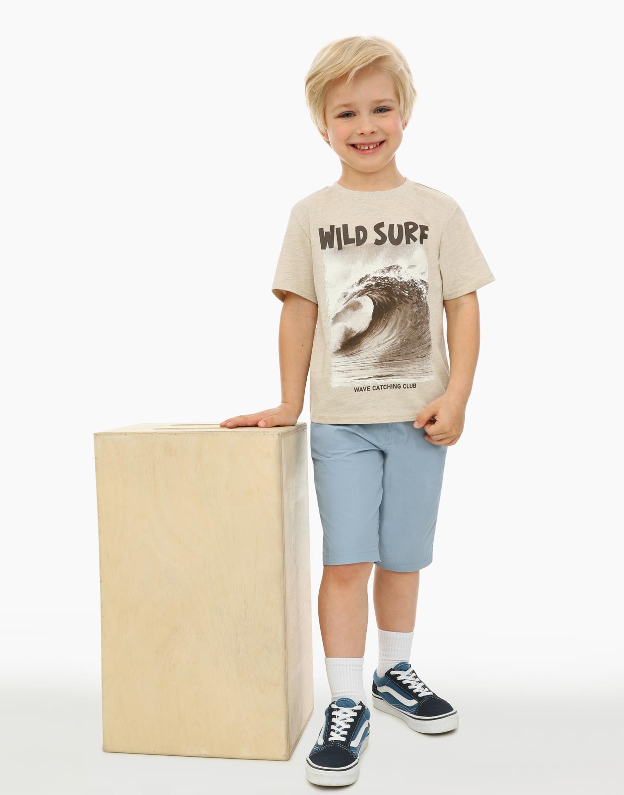 Бежевая футболка с принтом Wild Surf для мальчика 12мес/80