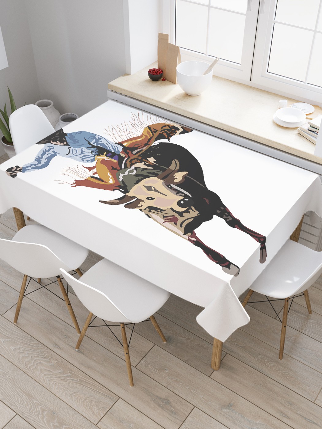 

Скатерть прямоугольная JoyArty "Ковбой на родео" из оксфорда, 120x145 см, Белый, Ковбой на родео