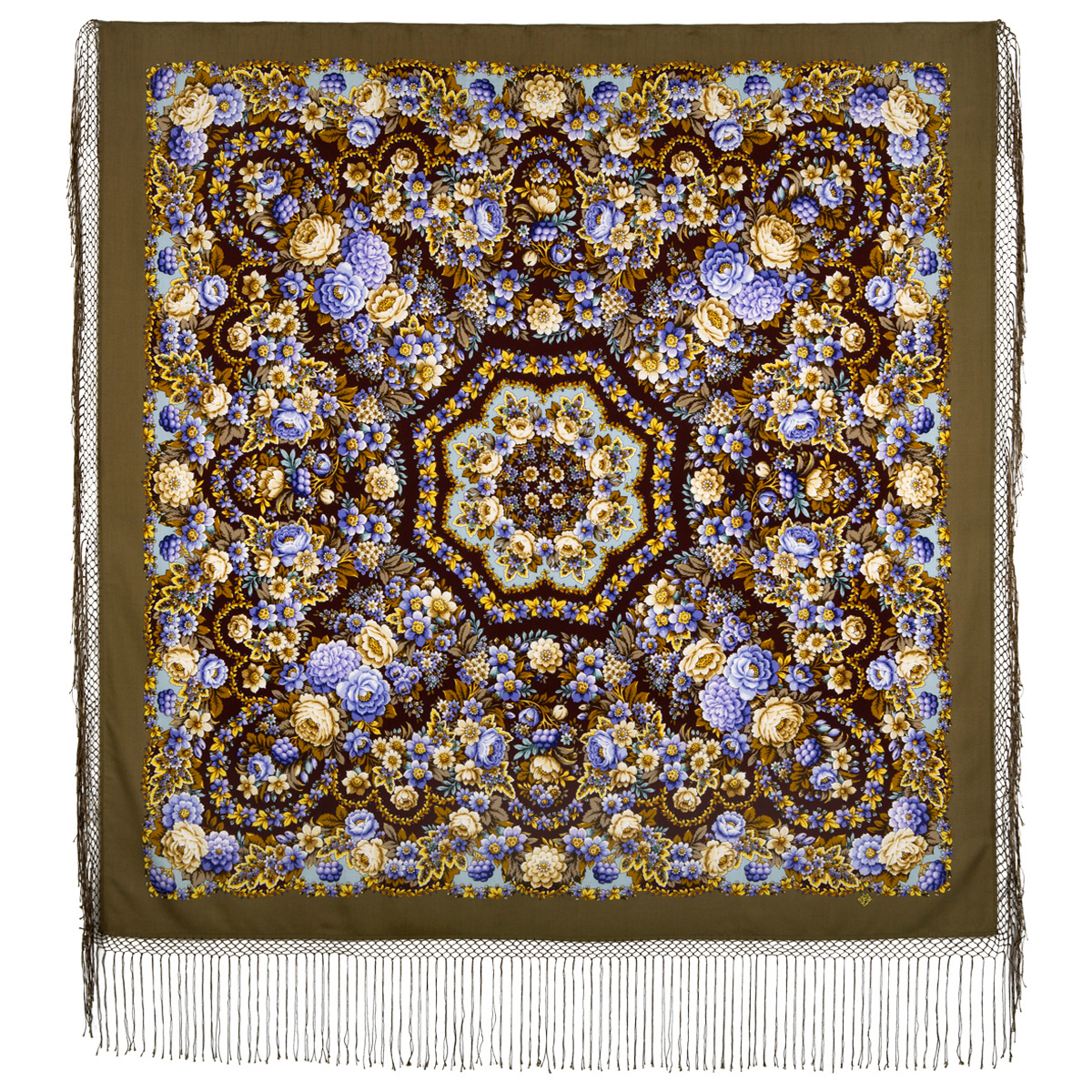 Платок женский Павловопосадский платок 1816 оливковый, 148х148 см