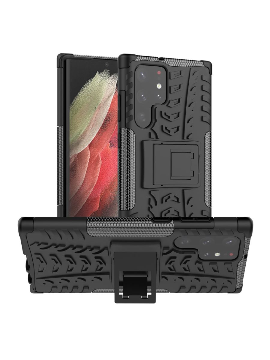 

Brodef Tyre Противоударный с подставкой чехол для Samsung Galaxy S22 ultra Черный
