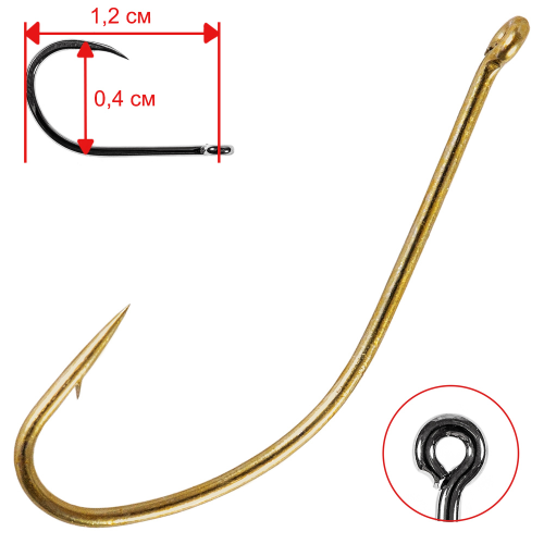 Одинарные крючки Owner Chod Hook классические №14, с колечком, прямое острие, с бородкой