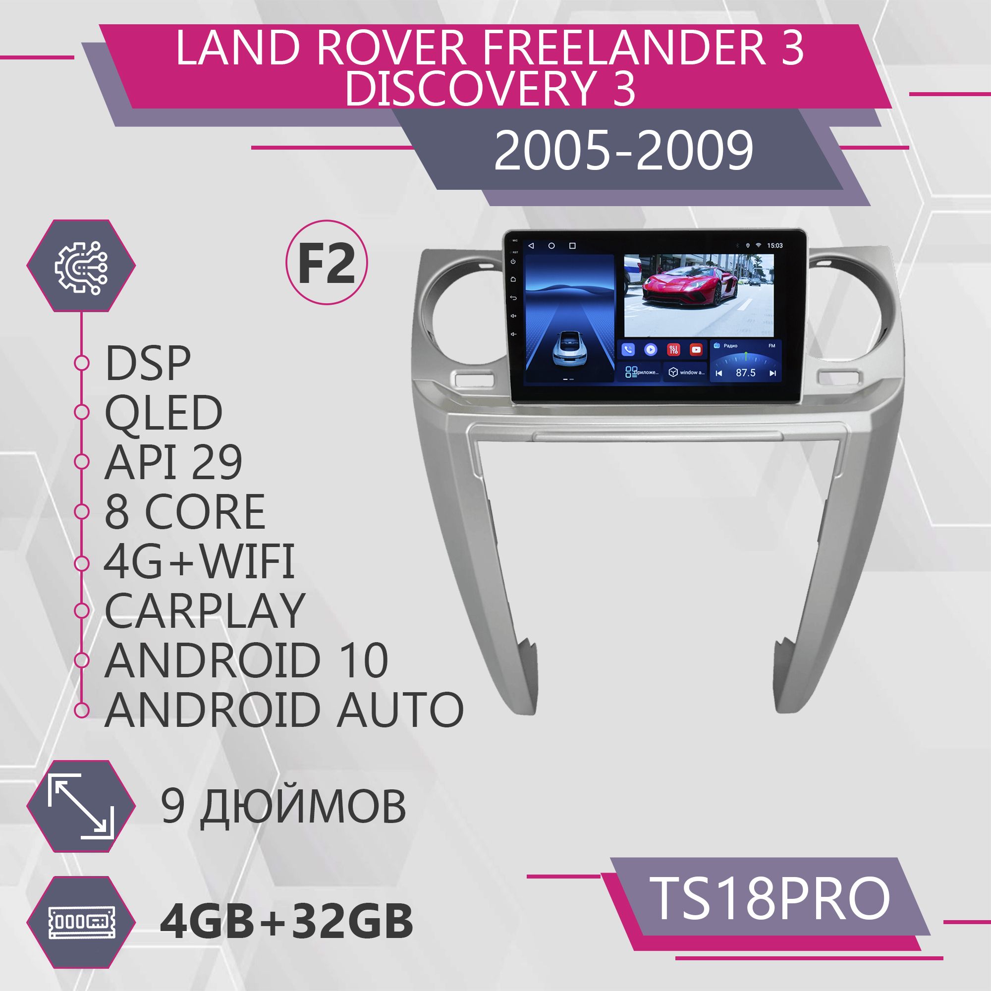 Магнитола Точка Звука TS18Pro для Land Rover Freelander Discovery Комплект F2 4+32GB