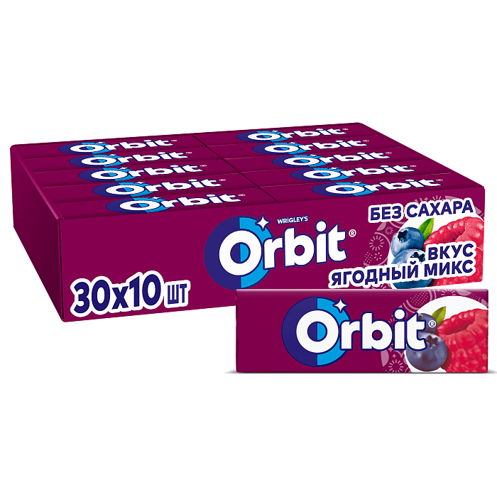 Жевательная резинка Orbit Ягодный микс без сахара 30 пачек по 136 г 1590₽