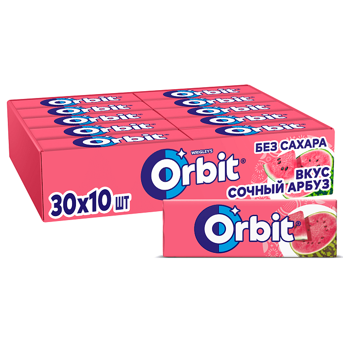 Жевательная резинка Orbit Сочный арбуз без сахара 30 пачек по 136 г 1590₽