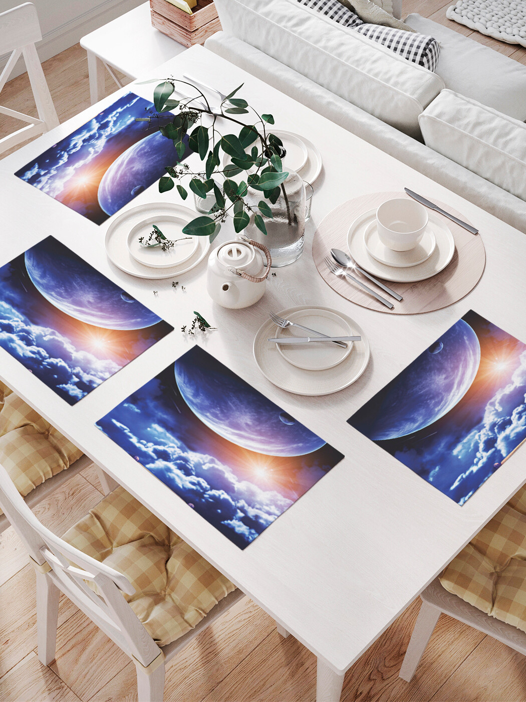 

Комплект тканевых салфеток JoyArty Большая луна у реки, 32x46 см, 4 шт., Синий