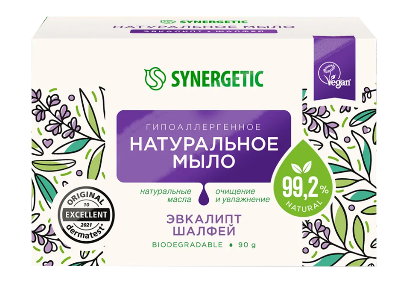 Натуральное туалетное мыло Synergetic Эвкалипт и шалфей, 90 г натуральное туалетное мыло synergetic эвкалипт и шалфей 90 г