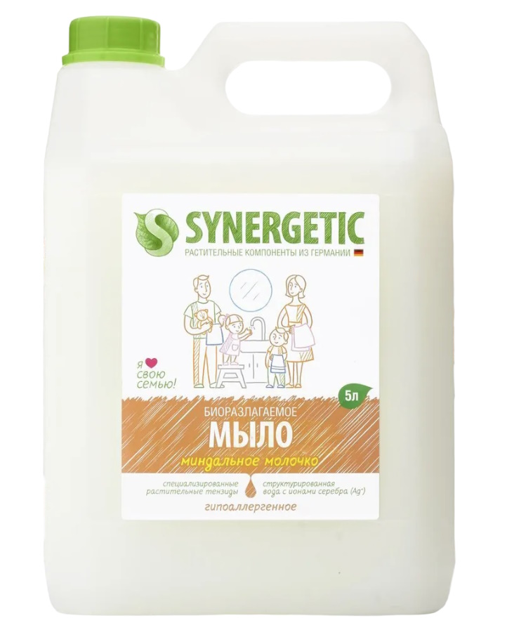 

Жидкое мыло Synergetic Миндальное молочко с эффектом увлажнения, гипоаллергенное, 5 л