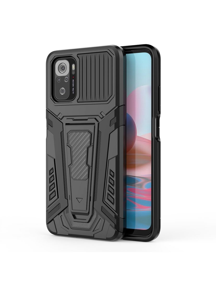 

Chariot Противоударный чехол с автодержателем и подставкой для Xiaomi Redmi Note 10 Черный