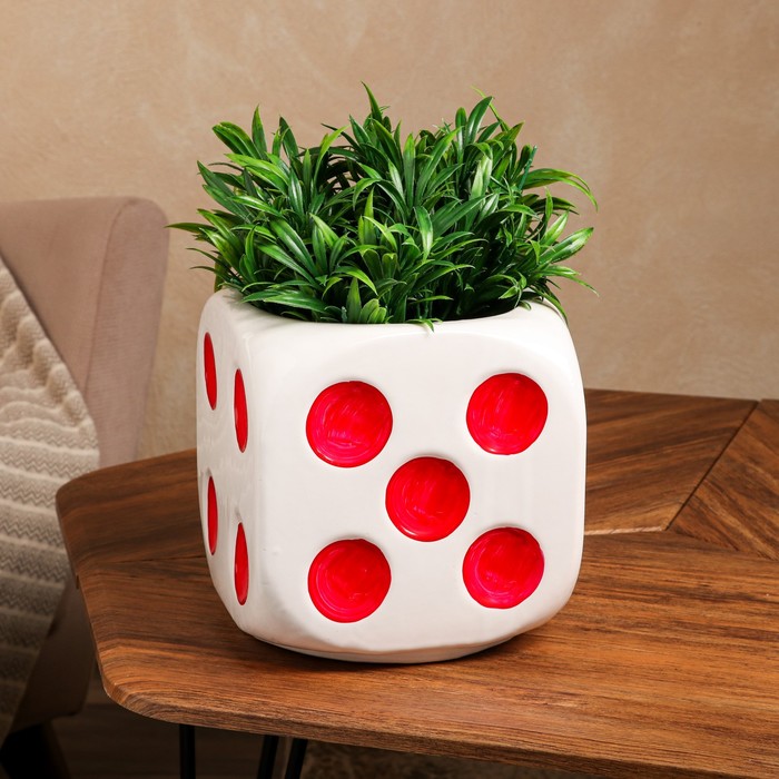 фото Горшок садовый для цветов "кубик", без поддона, красный, белый, керамика, 7 л, иран керамика ручной работы