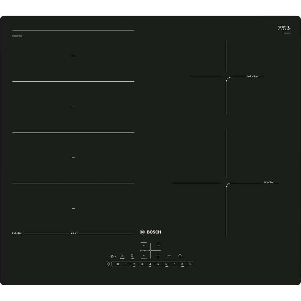 

Встраиваемая варочная панель индукционная Bosch PXE611FC1E черный, PXE611FC1E