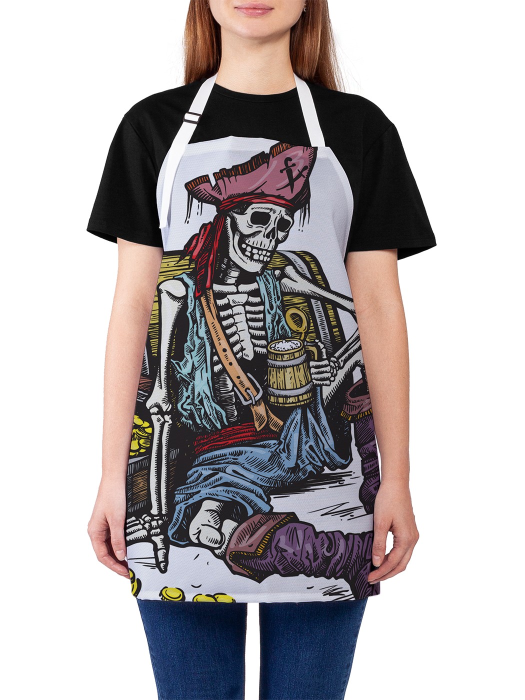 

Фартук женский JoyArty для готовки "Хранитель клада и ром", универсальный размер, Голубой