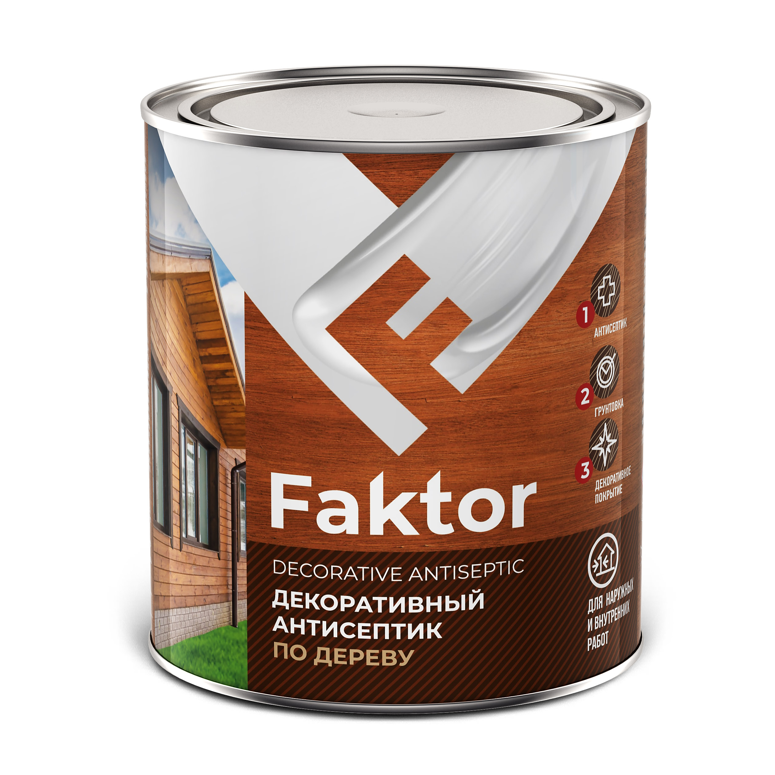 

Антисептик Faktor декоративный 3 в 1 для защиты и тонирования древесины, светлый дуб 600 г, Бежевый