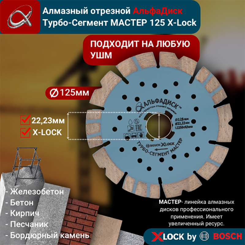 Алмазный отрезной АльфаДиск Турбо-Сегмент МАСТЕР 125 мм 5054