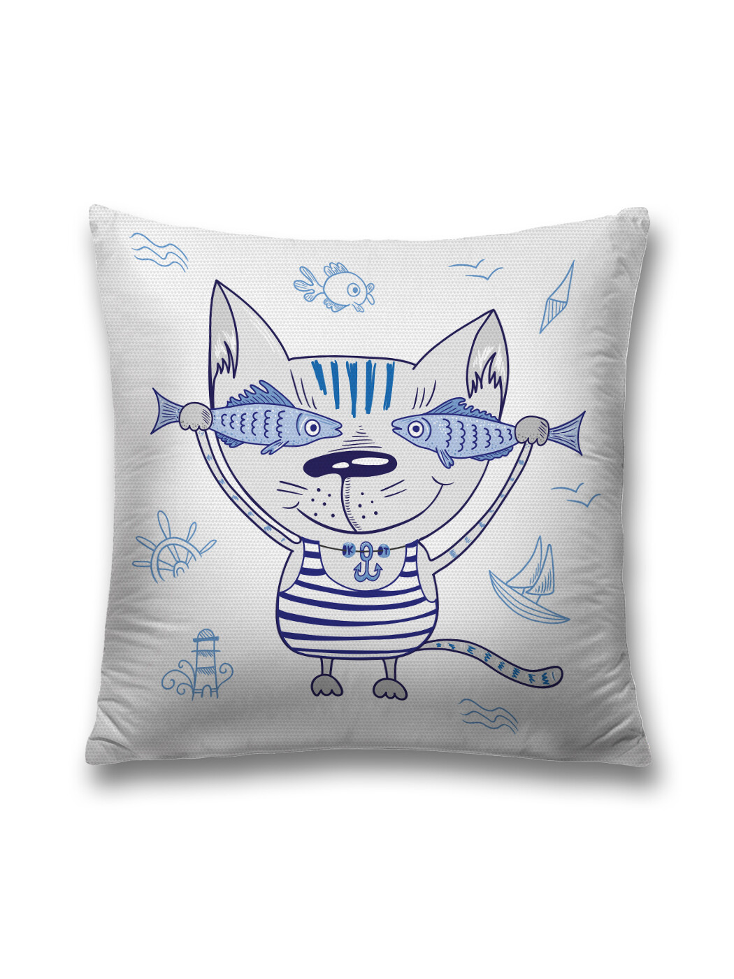 

Наволочка декоративная JoyArty Кот с рыбными очками чехол на молнии, 45х45 см, Белый;голубой;синий
