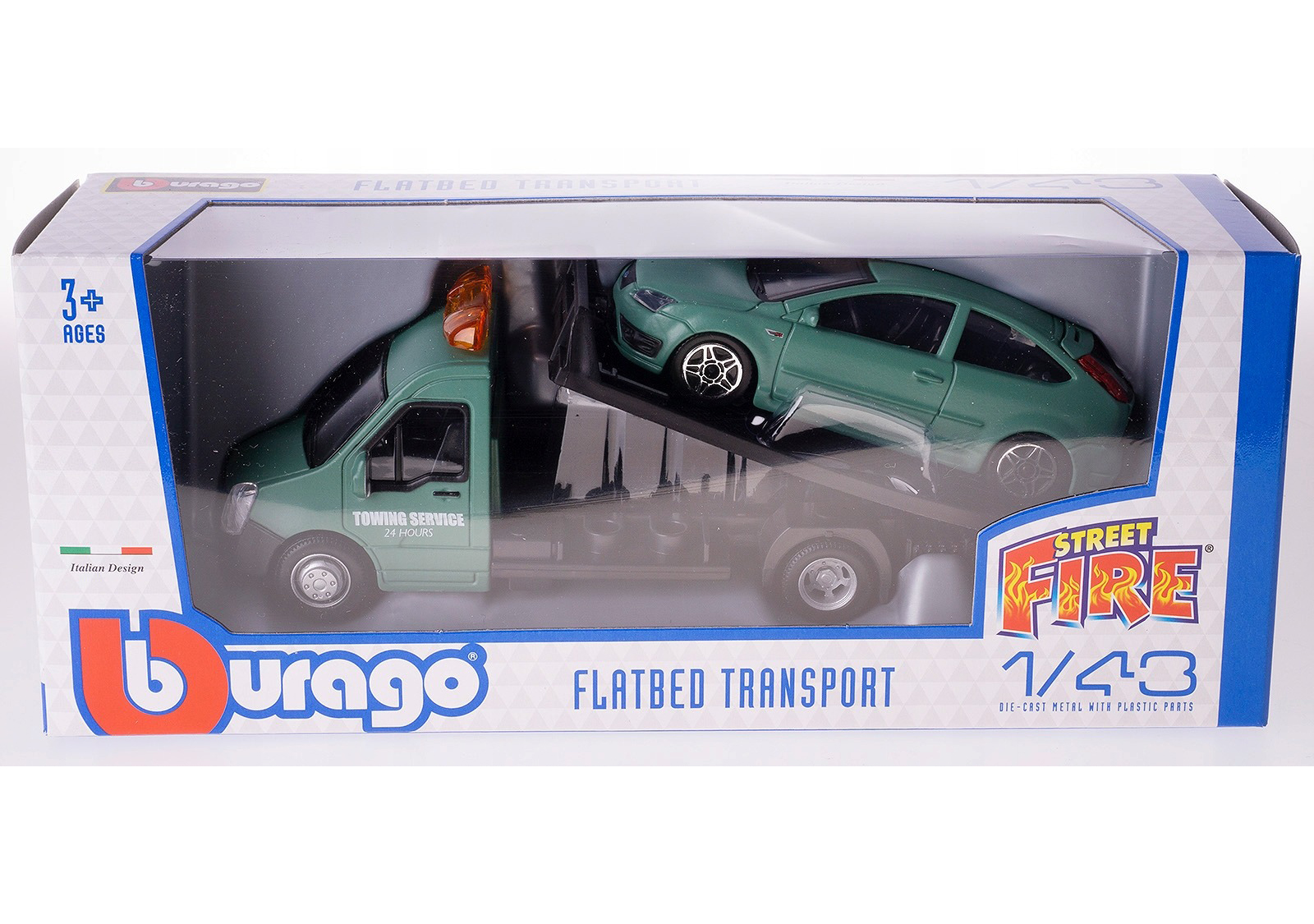 Эвакуатор BBURAGO TREET FIRE FLATBED TRANSPORT 1:43 зеленый 18-31400