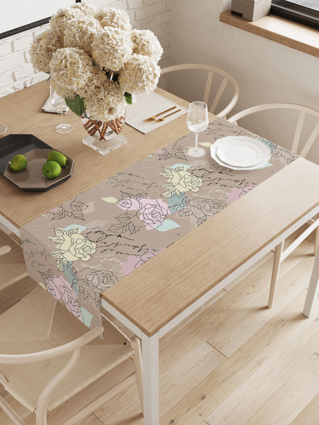 

Дорожка водоотталкивающая на стол JoyArty Цветочное поздравление с рисунком 145 на 40 см, Серый