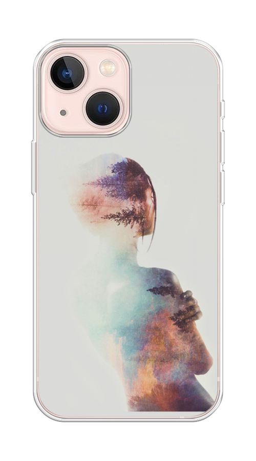 

Чехол на Apple iPhone 13 mini "Девушка-лес", Розовый;голубой;серый, 14150-1