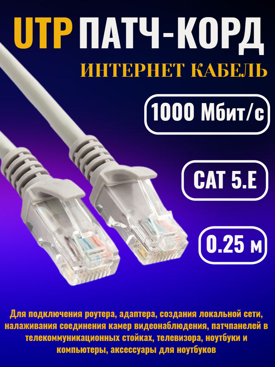 Кабель Арвада RJ-45 - RJ-45 вилка-вилка 0.25м (105896)
