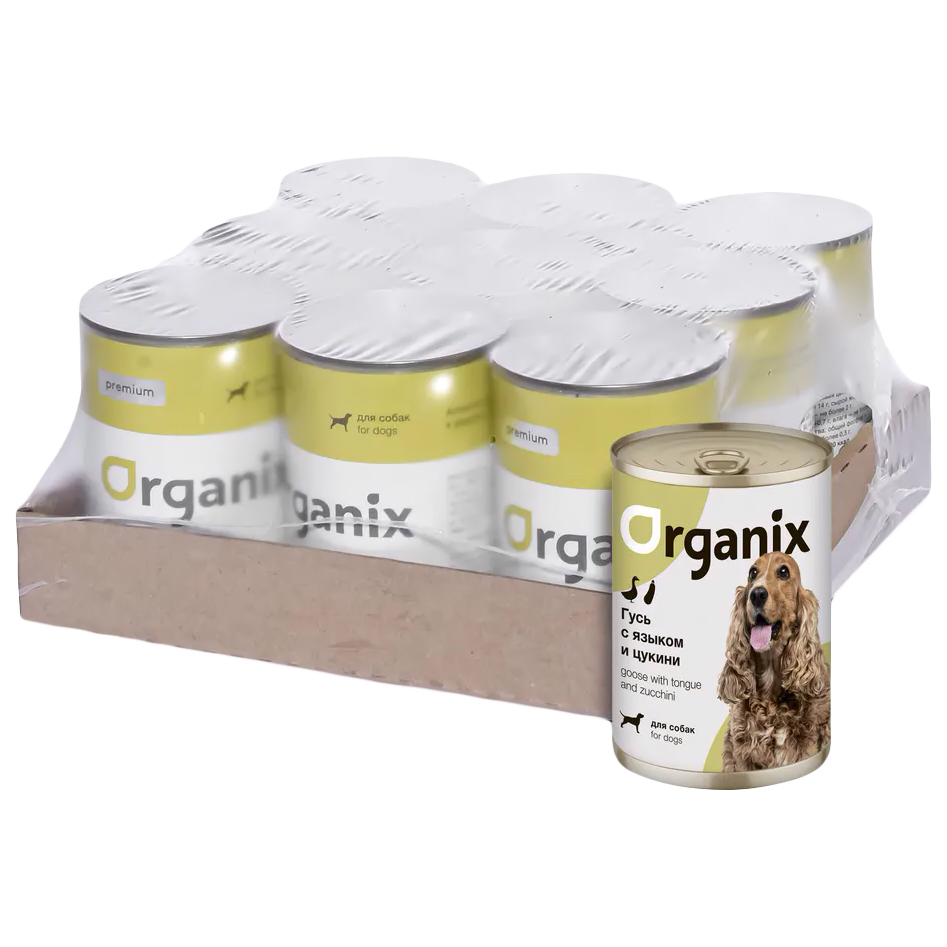 

Консервы для собак Organix рагу из гуся с языком и цуккини, 9шт по 400г