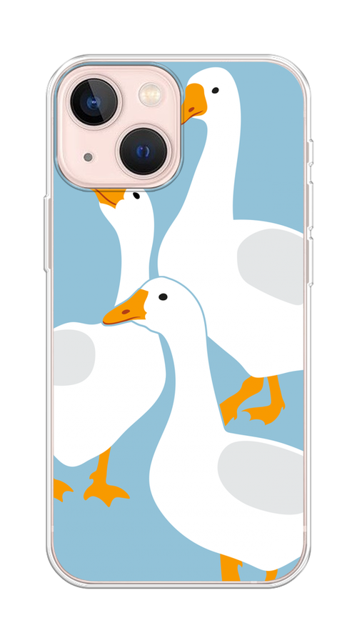 

Чехол на Apple iPhone 13 mini "Гусиное трио", Голубой;белый;серый;желтый, 14150-1